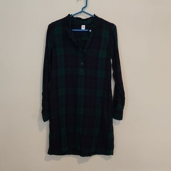 Gap Ruffle Flannel Shirt Dress Size S - Picture 2 of 7
